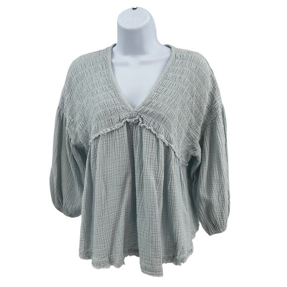 Attar'd State Cropped Sleeve Shirt Ruffle Trim Womens S Light Blue Peplum V-neck - Picture 1 of 10